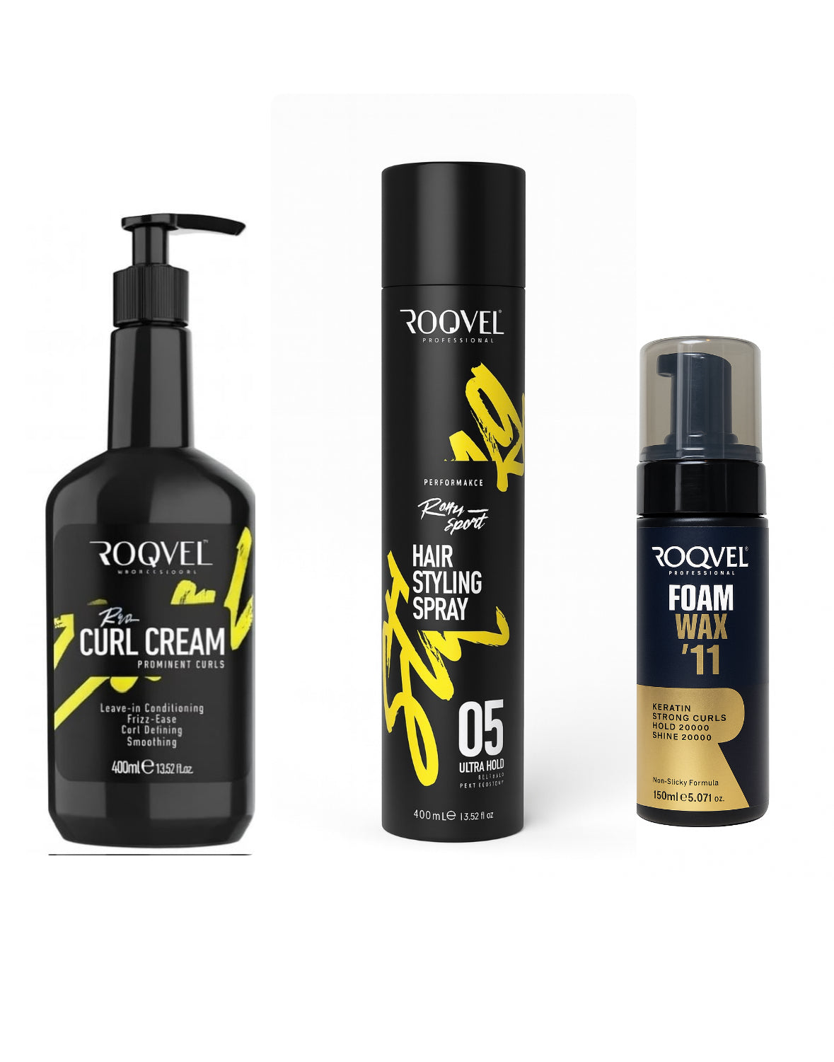 CURL SET 3 Stück Cream &Foam wax &Extra hold Hair spray ROQVEL