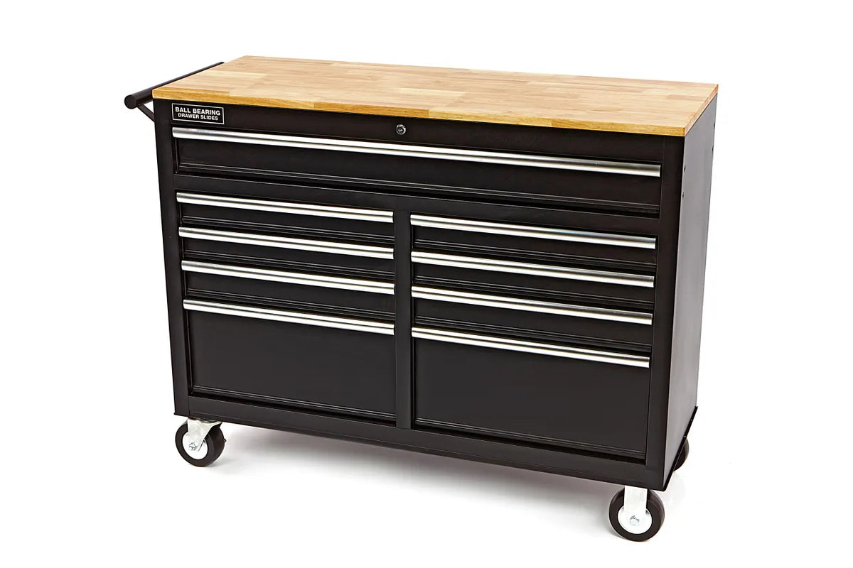 mobiler Werkzeugwagen mit Holzarbeitsplatte - 117 cm - schwarz