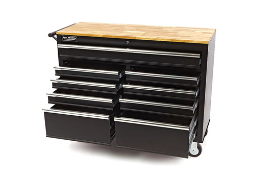 mobiler Werkzeugwagen mit Holzarbeitsplatte - 117 cm - schwarz